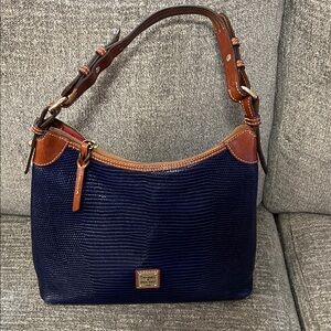 Dooney & Bourke Dark Blue and Tan Shoulder Bag